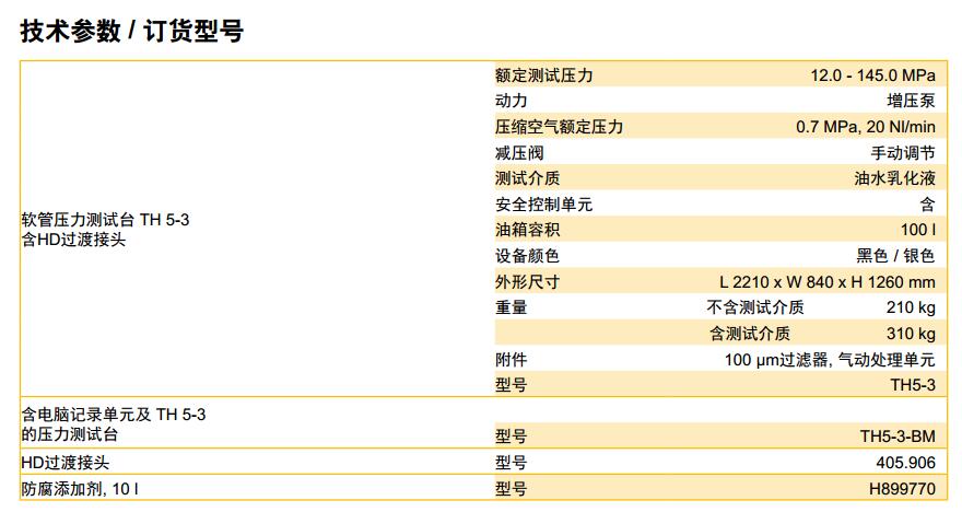 Parker派克軟管總成測試臺TH5-3測試壓力達(dá)145.0MPa 技術(shù)參數(shù)